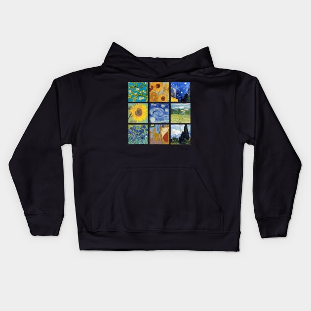 Van Gogh Paintings Sunflowers Starry Night Kids Hoodie by Saboia Alves